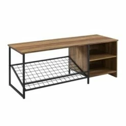 48" Urban Industrial Entry Bench with Shoe Storage - Saracina Home Dark Walnut -Ottomans Official Shop unnamed file 4011