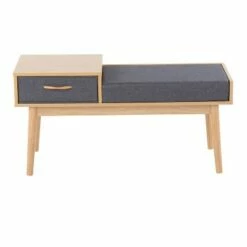 40" Telephone Polyester Wood Contemporary Bench - LumiSource Natural/gray -Ottomans Official Shop unnamed file 4025