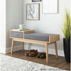 40" Telephone Polyester Wood Contemporary Bench - LumiSource Natural/gray -Ottomans Official Shop unnamed file 4028