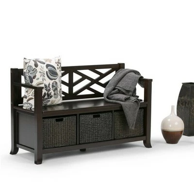 47" Nolan Solid Wood Storage Bench with Basket Storage Espresso Brown - WyndenHall 3 47" Nolan Solid Wood Storage Bench with Basket Storage Espresso Brown - WyndenHall