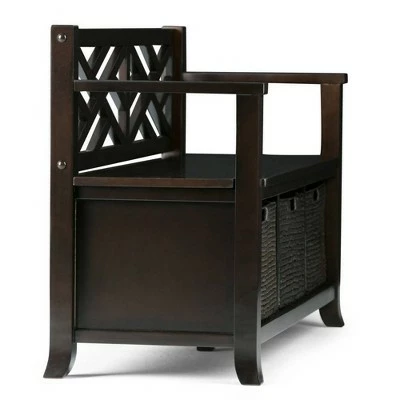 47" Nolan Solid Wood Storage Bench with Basket Storage Espresso Brown - WyndenHall 5 47" Nolan Solid Wood Storage Bench with Basket Storage Espresso Brown - WyndenHall - Image 3