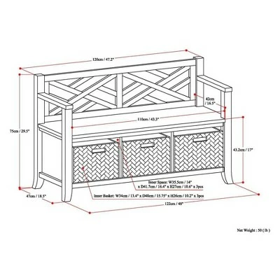 47" Nolan Solid Wood Storage Bench with Basket Storage Espresso Brown - WyndenHall 9 47" Nolan Solid Wood Storage Bench with Basket Storage Espresso Brown - WyndenHall - Image 7