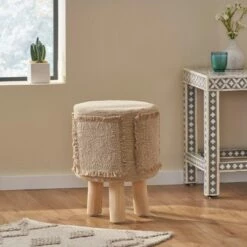 Fairground Handcrafted Boho Patch Stool Gray/Natural - Christopher Knight Home