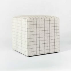 Threshold Designed W/Studio McGee Lynwood Square Upholstered Cube - Threshold™ designed with Studio McGee Burgundy Stripe -Ottomans Official Shop unnamed file 4206