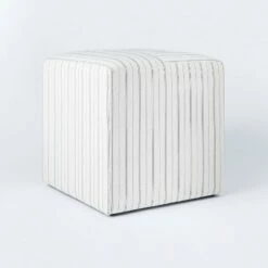 Threshold Designed W/Studio McGee Lynwood Square Upholstered Cube - Threshold™ designed with Studio McGee Burgundy Stripe -Ottomans Official Shop unnamed file 4207