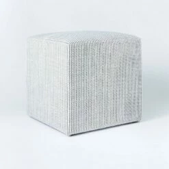 Threshold Designed W/Studio McGee Lynwood Square Upholstered Cube - Threshold™ designed with Studio McGee Burgundy Stripe -Ottomans Official Shop unnamed file 4208