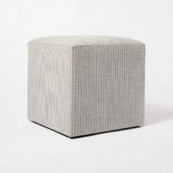 Threshold Designed W/Studio McGee Lynwood Square Upholstered Cube - Threshold™ designed with Studio McGee Burgundy Stripe -Ottomans Official Shop unnamed file 4209