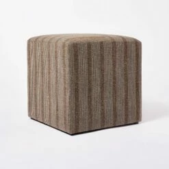 Threshold Designed W/Studio McGee Lynwood Square Upholstered Cube - Threshold™ designed with Studio McGee Burgundy Stripe -Ottomans Official Shop unnamed file 4211