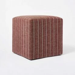 Threshold Designed W/Studio McGee Lynwood Square Upholstered Cube - Threshold™ designed with Studio McGee Burgundy Stripe -Ottomans Official Shop unnamed file 4213