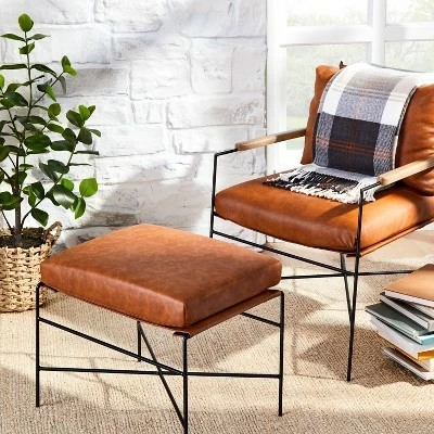 Hearth & Hand W/Magnolia Furniture Faux Leather & Metal Ottoman Black/Brown - Hearth & Hand™ with Magnolia 3 Hearth & Hand W/Magnolia Furniture Faux Leather & Metal Ottoman Black/Brown - Hearth & Hand™ with Magnolia