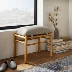 Threshold Designed W/Studio McGee Emery Wood and Upholstered Ottoman with Straps - Threshold™ designed with Studio McGee Cream