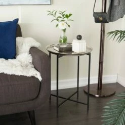 Transitional Aluminum Accent Table - Olivia & May Gold