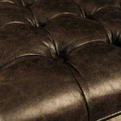 28" Square Button Tufted Metal Ottoman - WOVENBYRD Distressed Black Faux Leather -Ottomans Official Shop unnamed file 4298