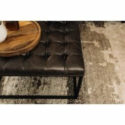 28" Square Button Tufted Metal Ottoman - WOVENBYRD Distressed Black Faux Leather -Ottomans Official Shop unnamed file 4301
