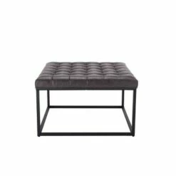 28" Square Button Tufted Metal Ottoman - WOVENBYRD Distressed Black Faux Leather -Ottomans Official Shop unnamed file 4302
