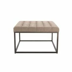 28" Square Button Tufted Metal Ottoman - WOVENBYRD Distressed Black Faux Leather -Ottomans Official Shop unnamed file 4304