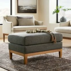 Threshold Designed W/Studio McGee Woodland Hills Wood Base Large Ottoman - Threshold™ designed with Studio McGee Light Gray