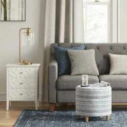 Round Woven Ottoman Blue/White - Threshold™