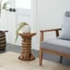 Olivia & May Rustic Carved Teak Wood Stool Brown - Olivia & May