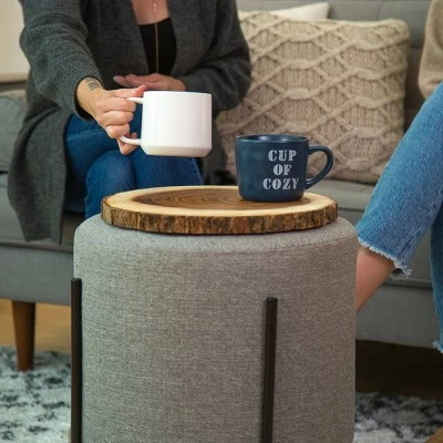 16" Modern Round Ottoman with Metal Base - WOVENBYRD Tan 3 16" Modern Round Ottoman with Metal Base - WOVENBYRD Tan