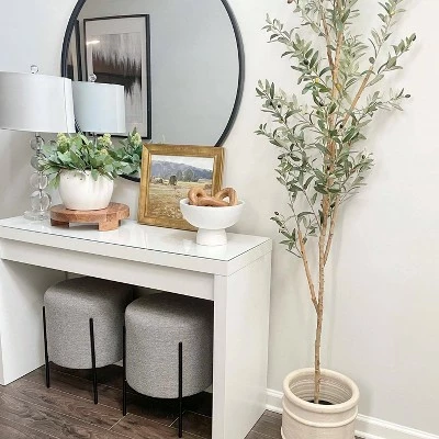 16" Modern Round Ottoman with Metal Base - WOVENBYRD Tan 19 16" Modern Round Ottoman with Metal Base - WOVENBYRD Tan - Image 17