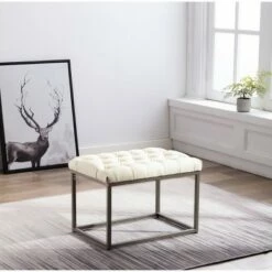 24" Button Tufted Metal Ottoman - WOVENBYRD Gray -Ottomans Official Shop unnamed file 4523