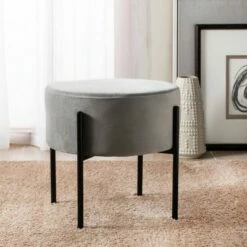 Lisbon Round Ottoman - Safavieh Gray/black
