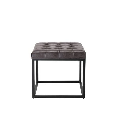 18" Square Button Tufted Metal Ottoman - WOVENBYRD Distressed Black Faux Leather 6 18" Square Button Tufted Metal Ottoman - WOVENBYRD Distressed Black Faux Leather - Image 4