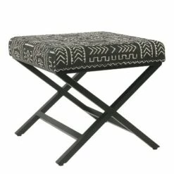 Modern Metal X Base Ottoman - HomePop Gray Lattice -Ottomans Official Shop unnamed file 4698