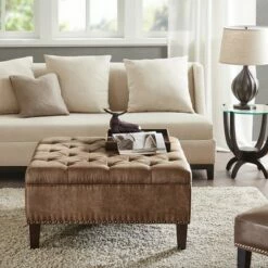 Madison Park Tufted Square Cocktail Ottoman Brown