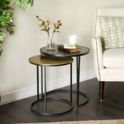 Olivia & May Set of 2 Industrial Aluminum Accent Tables Black - Olivia & May