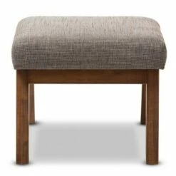 Aberdeen Mid - Century Modern Wood Finish and Fabric Upholstered Ottoman - "Gravel" Multi Color, "Walnut" Brown - Baxton Studio