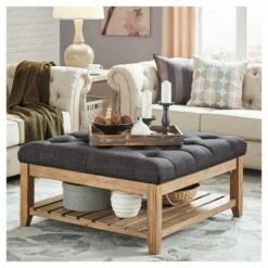 Southgate Natural Button Tufted Tapered Cocktail Ottoman Charcoal - Inspire Q -Ottomans Official Shop unnamed file 4828