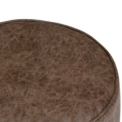 Talia Round Pouf Distressed Brown Faux Leather - WyndenHall 4 Talia Round Pouf Distressed Brown Faux Leather - WyndenHall - Image 2