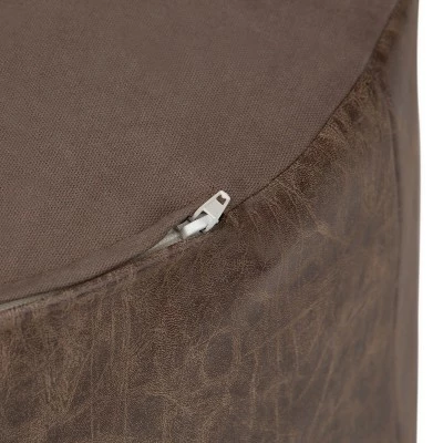 Talia Round Pouf Distressed Brown Faux Leather - WyndenHall 5 Talia Round Pouf Distressed Brown Faux Leather - WyndenHall - Image 3