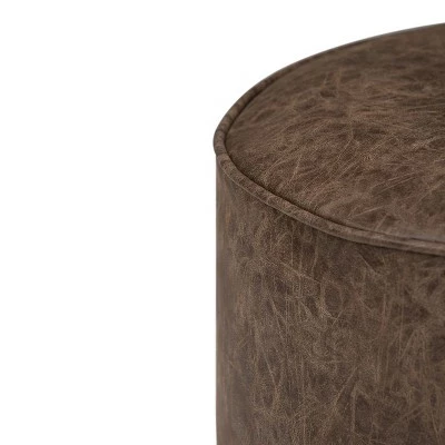 Talia Round Pouf Distressed Brown Faux Leather - WyndenHall 6 Talia Round Pouf Distressed Brown Faux Leather - WyndenHall - Image 4