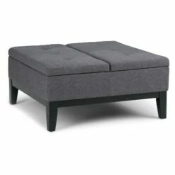 Lancaster Square Coffee Table Storage Ottoman - WyndenHall Slate Gray Linen Look Fabric -Ottomans Official Shop unnamed file 4858