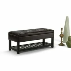 Essex Storage Ottoman Bench with Open Bottom - WyndenHall Chocolate Brown