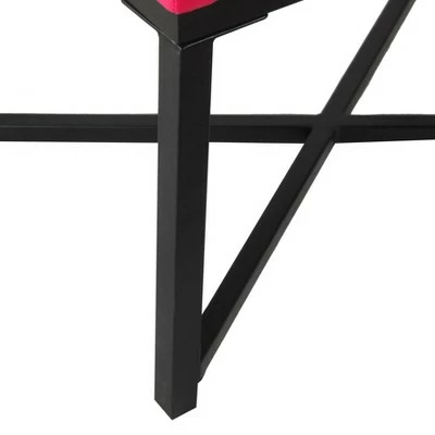 Rectangle Ottoman Velvet Tufted Cushion and Gold Metal X Base - HomePop Silver 6 Rectangle Ottoman Velvet Tufted Cushion and Gold Metal X Base - HomePop Silver - Image 4