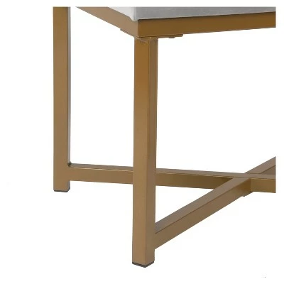 Rectangle Ottoman Velvet Tufted Cushion and Gold Metal X Base - HomePop Silver 7 Rectangle Ottoman Velvet Tufted Cushion and Gold Metal X Base - HomePop Silver - Image 5