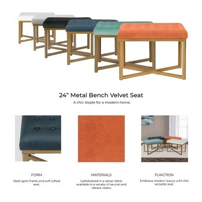 Rectangle Ottoman Velvet Tufted Cushion and Gold Metal X Base - HomePop Silver 9 Rectangle Ottoman Velvet Tufted Cushion and Gold Metal X Base - HomePop Silver - Image 7