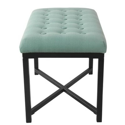 Rectangle Ottoman Velvet Tufted Cushion and Gold Metal X Base - HomePop Silver 10 Rectangle Ottoman Velvet Tufted Cushion and Gold Metal X Base - HomePop Silver - Image 8