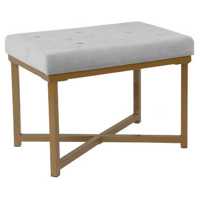 Rectangle Ottoman Velvet Tufted Cushion and Gold Metal X Base - HomePop Silver 16 Rectangle Ottoman Velvet Tufted Cushion and Gold Metal X Base - HomePop Silver - Image 14