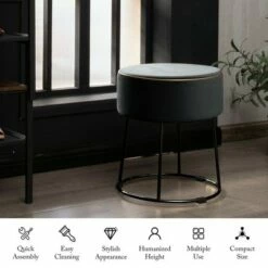 Costway Gymax Velvet Ottoman Round Footrest Vanity Stool Extra Seat w/Metal Legs Pink/Grey -Ottomans Official Shop unnamed file 4977