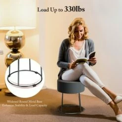 Costway Gymax Velvet Ottoman Round Footrest Vanity Stool Extra Seat w/Metal Legs Pink/Grey -Ottomans Official Shop unnamed file 4979