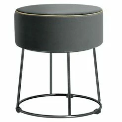 Costway Gymax Velvet Ottoman Round Footrest Vanity Stool Extra Seat w/Metal Legs Pink/Grey -Ottomans Official Shop unnamed file 4981