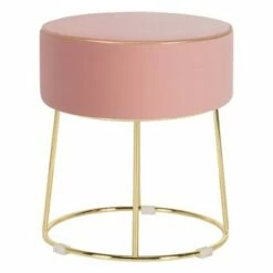 Costway Gymax Velvet Ottoman Round Footrest Vanity Stool Extra Seat w/Metal Legs Pink/Grey -Ottomans Official Shop unnamed file 4984