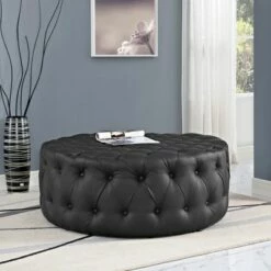 Amour Upholstered Vinyl Ottoman - Modway Black