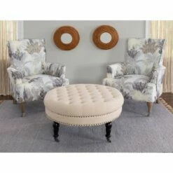 Isabelle Round Tufted Ottoman - Linon Natural