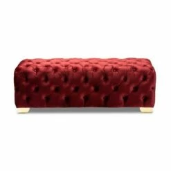 Avara Velvet Button Tufted Bench Ottoman - Baxton Studio Blue -Ottomans Official Shop unnamed file 5059